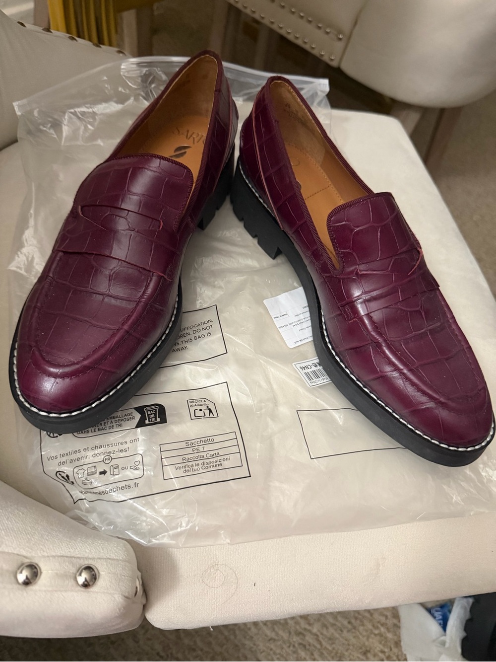 Franco Sarto Burgundy Croc-Embossed Leather Slip-On Loafers